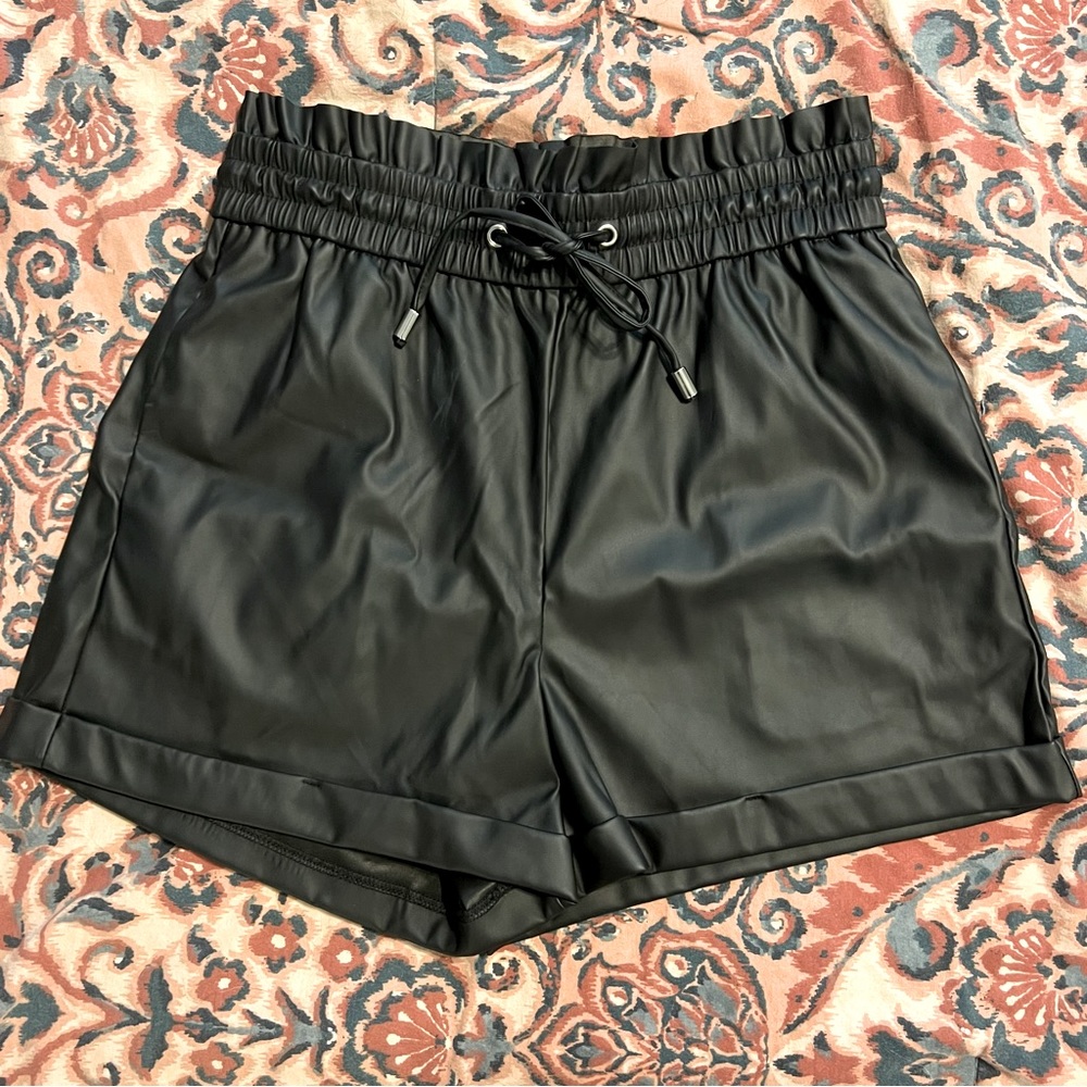 Black leather shorts
